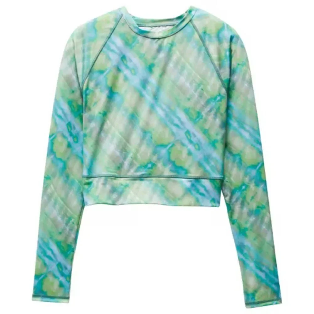 Prana Salt Kiss Crop Rashguard Mirage Green Blue NWT Size Small Summer Modest
